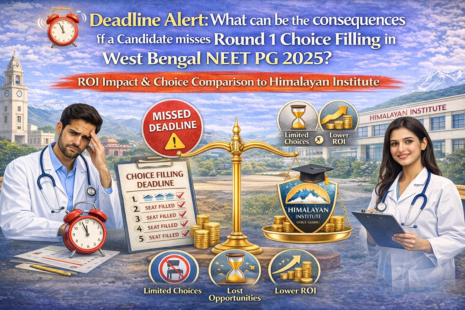 Deadline Alert: What can be the consequences if a Candidate misses Round 1 Choice Filling in West Bengal NEET PG 2025 — ROI Impact & Choice Comparison to Himalayan Institute